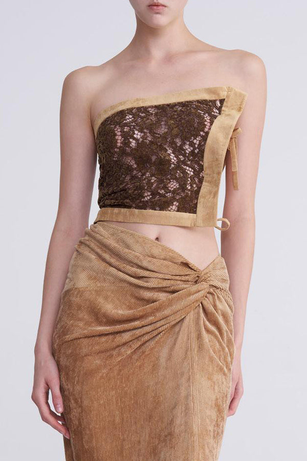 OUDE WAAG lace stitching tube top top OW-23SS-TP01 olive green